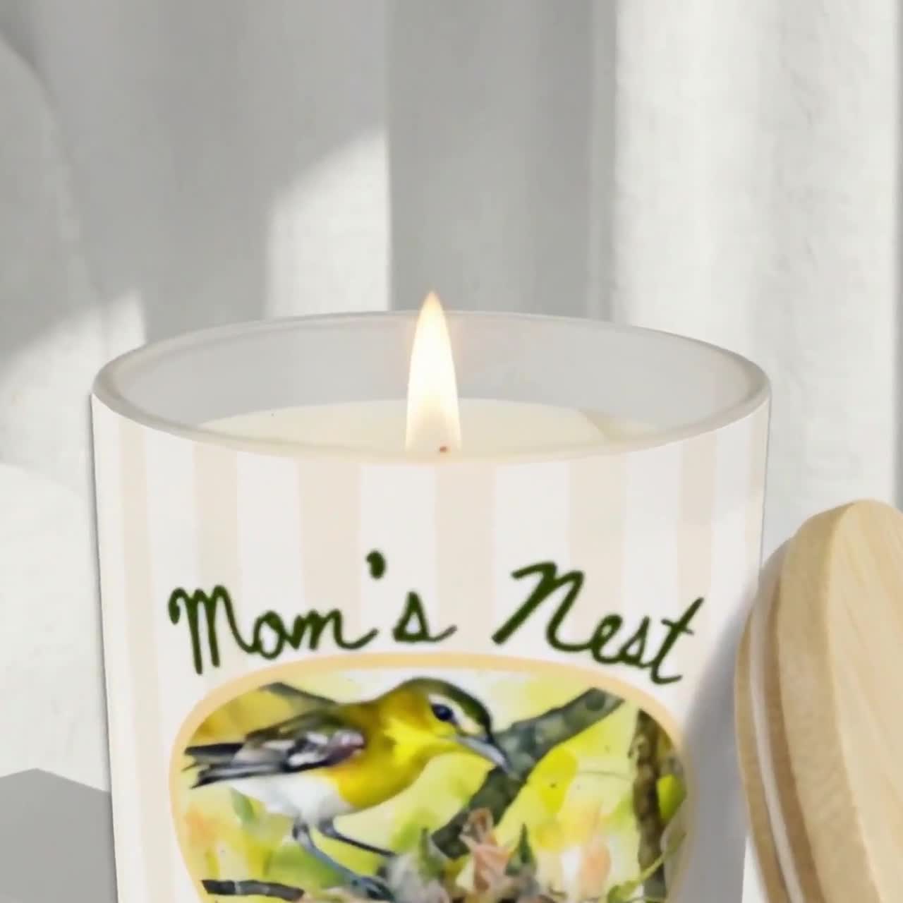 Sentimental Bird's Nest Birthday Soy Candle, Watercolor Wildlife Art, Personalized | Frosted Glass | Gift Box video poster