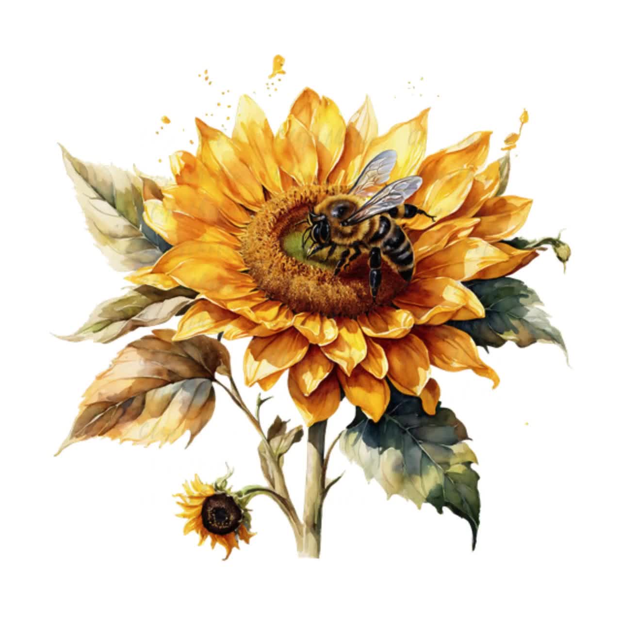 Sunflower Bees Clipart Bundle, Watercolor Floral PNG Set, Rustic Summer Botanical Graphics for Cricut, Sublimation & Print, Digital Download video poster