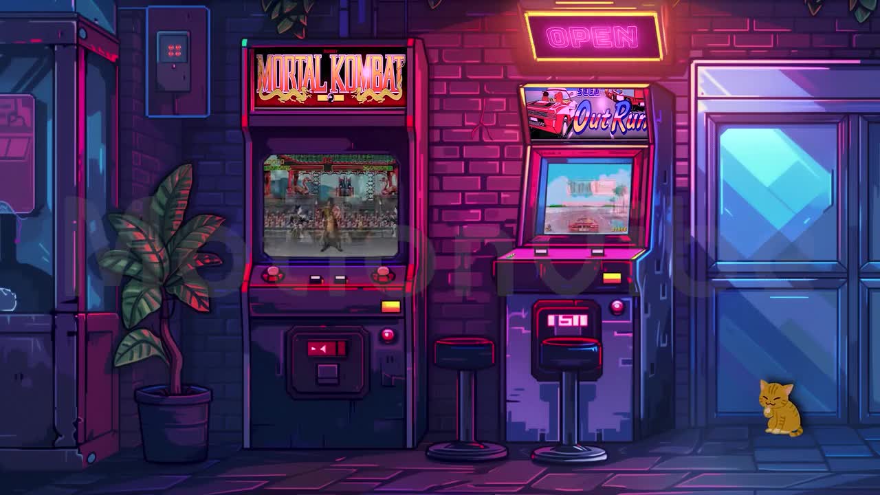 Animated Background, 90s Arcade Game Machine, Retro Games