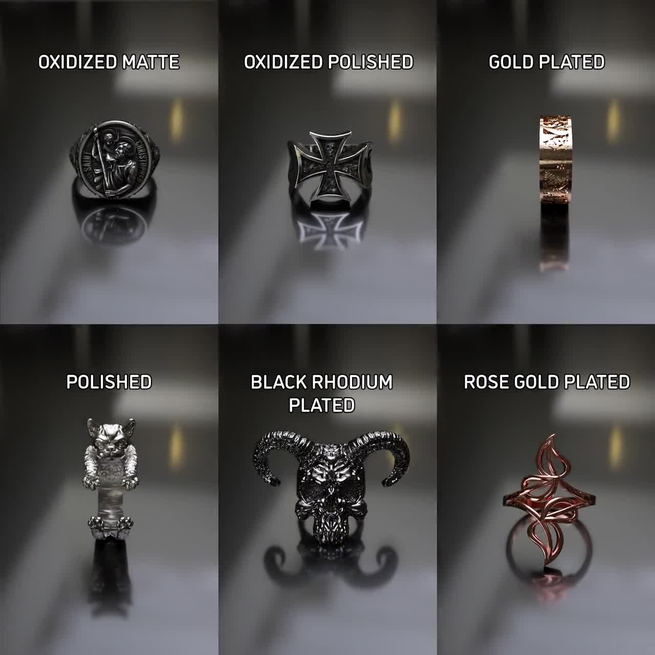 Oxidized Sterling Silver Angel Wings Ring: Diamond Accent, Gothic Jewelry video poster