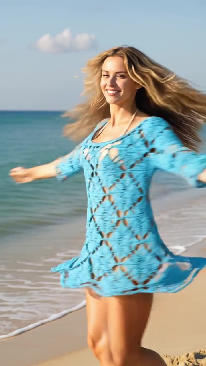 Turquoise Crochet Mini Beach Dress: Boho Granny Square Tunic, Plus Size -  ARTCHK