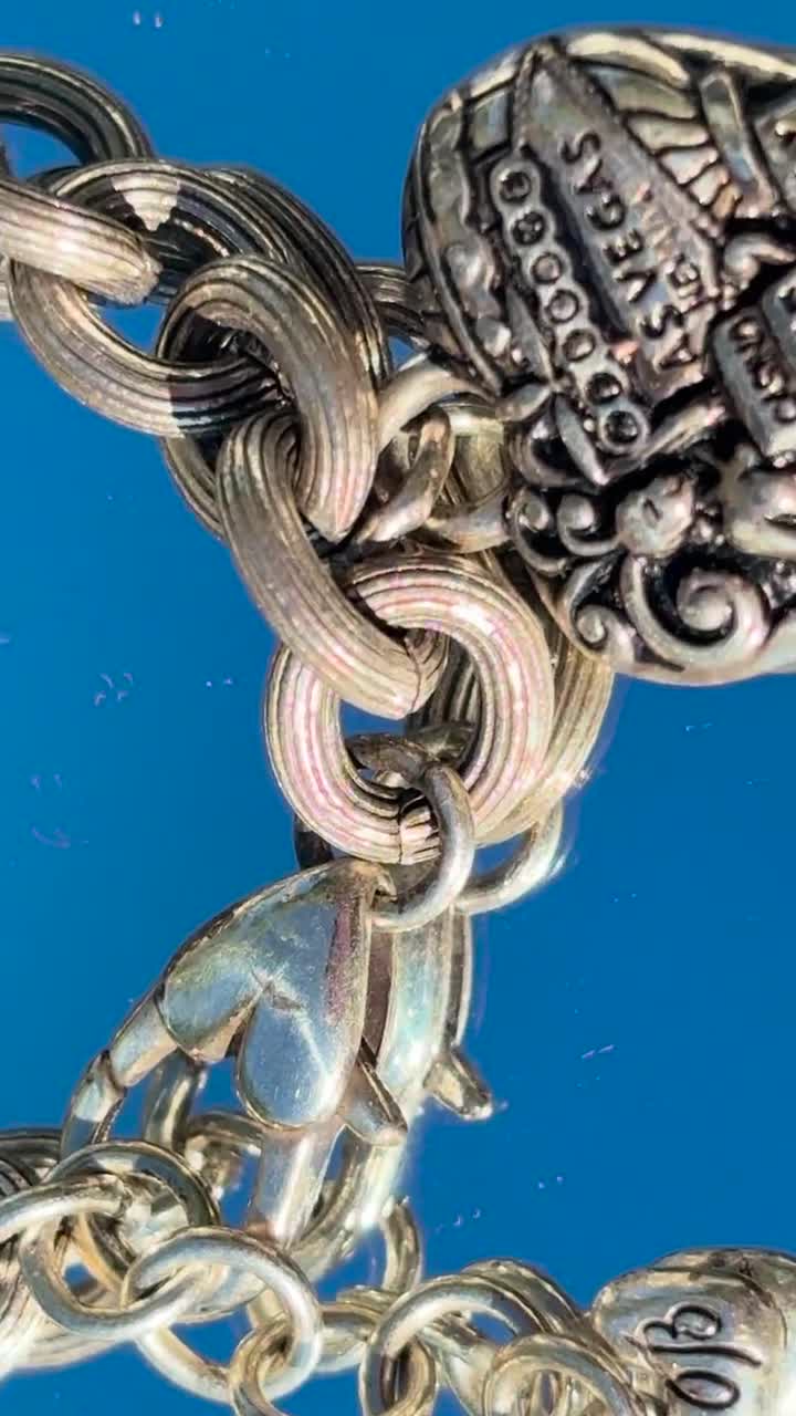 Pensionerat Brighton Las Vegas hjärtkedjearmband silverlänkarmband boho indie y2k hippie vintage silverkedja smycken berlock hänge hjärta video poster