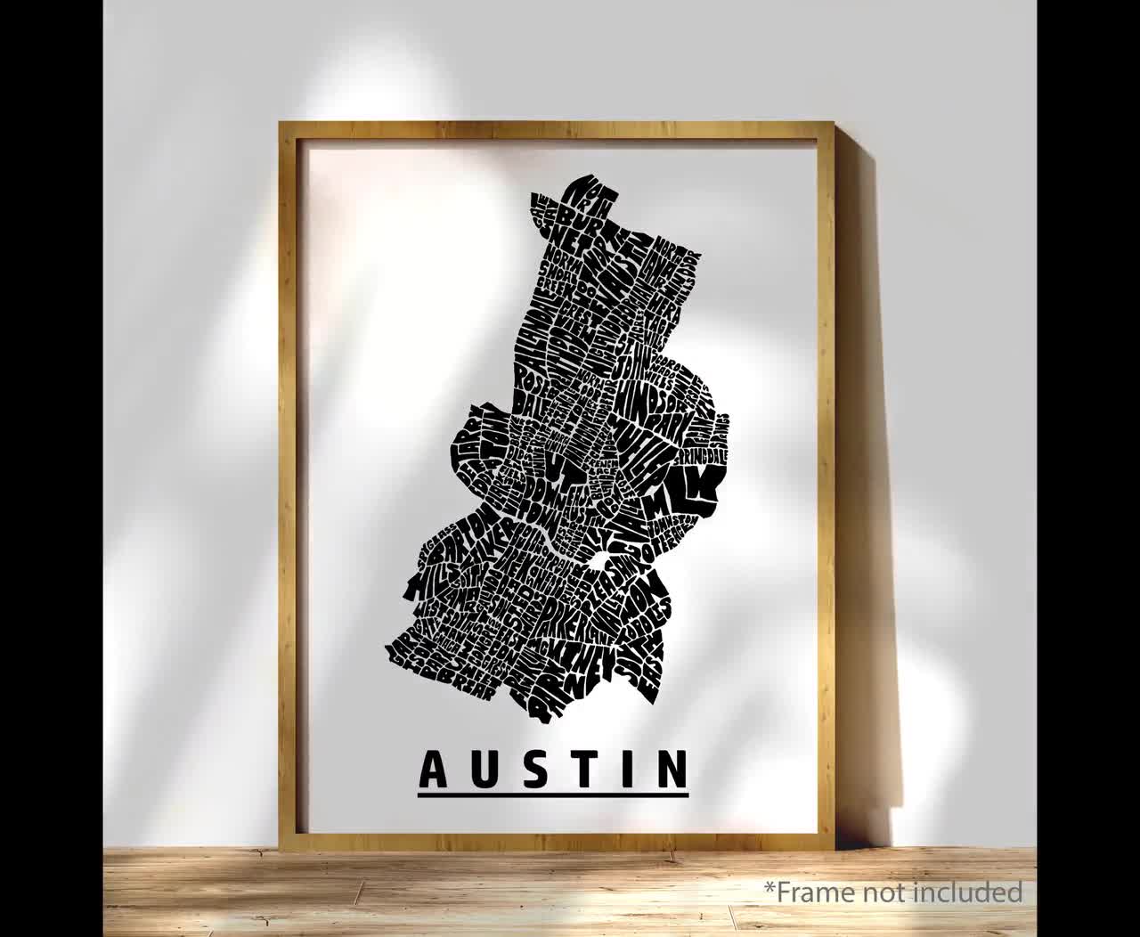 Austin neighborhood art print FRAMED, Austin map art, available popular in several colors and sizes, Austin decor, Austin wall art