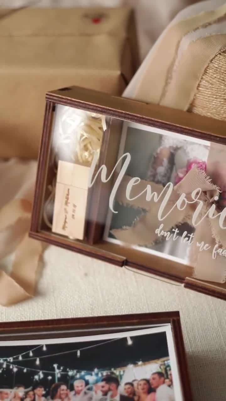 Caja de recuerdos de madera personalizada con tapas, caja de memoria  personalizada para recuerdos con texto fotográfico, caja de recuerdos de  boda