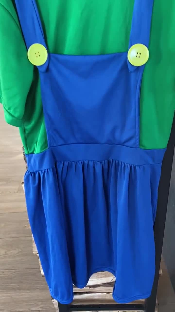 Luigi Inspired Carnival Costume Dress Super Mario Bros Green Blue Outfit Yellow Buttons Cosplay Party Costume Size S video poster