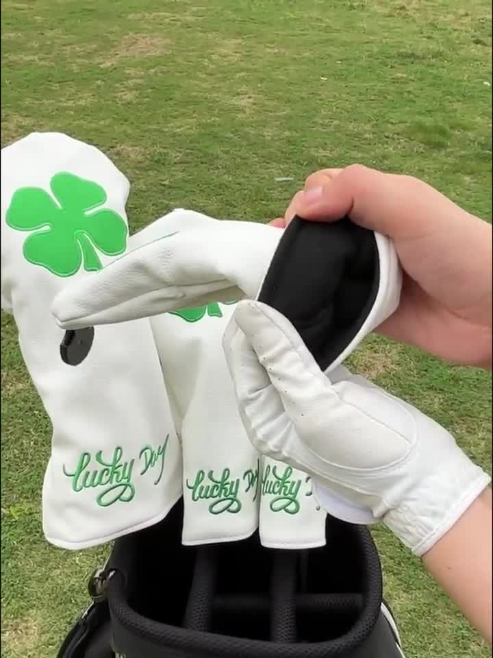 Lucky Day ゴルフヘッドカバーセット – ホワイトレザーとグリーン