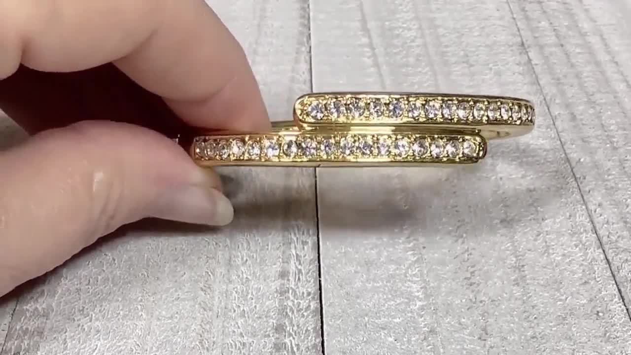 ラインストーンヴィンテージヒンジバングルブレスレット、ゴールド