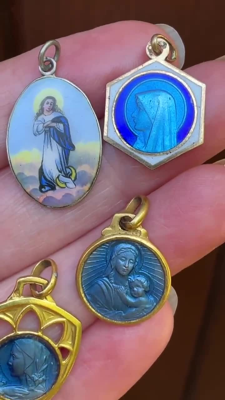 Antique Enamel Virgin Mary Pendant Charms, 4 Lot - Etsy