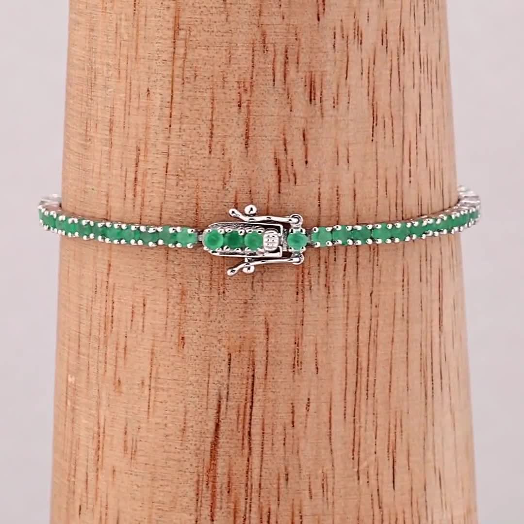 Emerald Bracelet, Natural Emerald Tennis Bracelet, Emerald Silver