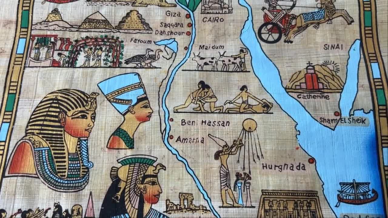 古代エジプトのパピルス地図、手描き、13×17インチ（33×43cm） - Etsy 日本