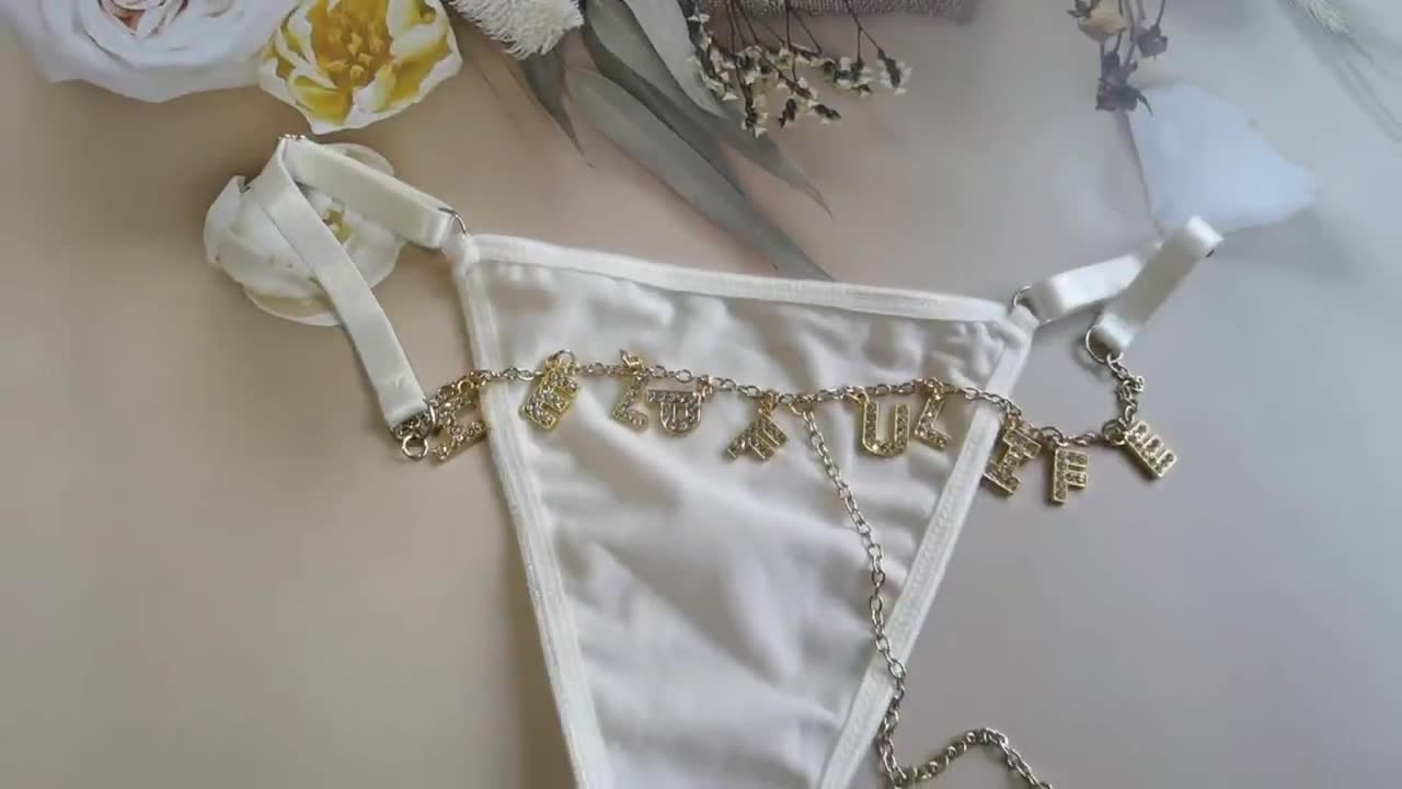 Custom Lace Thongs With Jewelry Silver Crystal Letter Name for Her