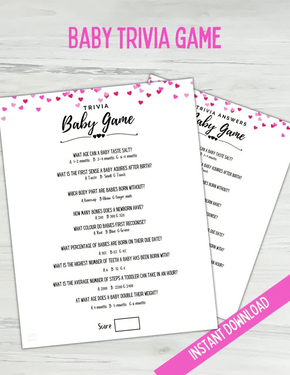 Baby Shower Trivia Game, Baby Trivia Game, Baby Shower Printable Party  Games, Baby Shower Games, Pink Baby Shower Quiz, Baby Shower Trivia