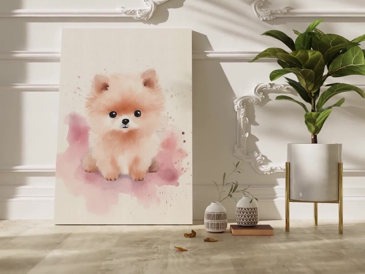 水彩画のポメラニアンの子犬のキャンバスアートプリント - Etsy 日本