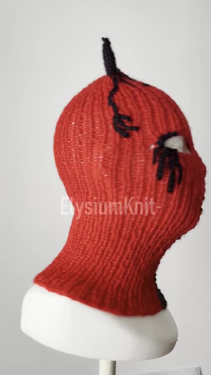 DEVIL BALACLAVA 3092T バラクラバ Handmade Knit Horned Balaclava, Devil Ski Mask - Halloween Cosplay