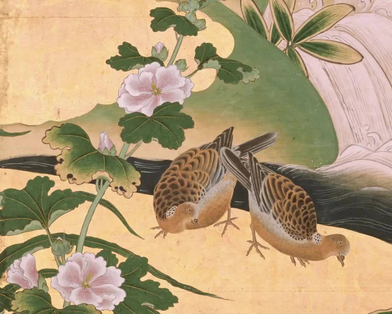 Spring Flowers and Birds Folding Screen Art Replica, Japan Art