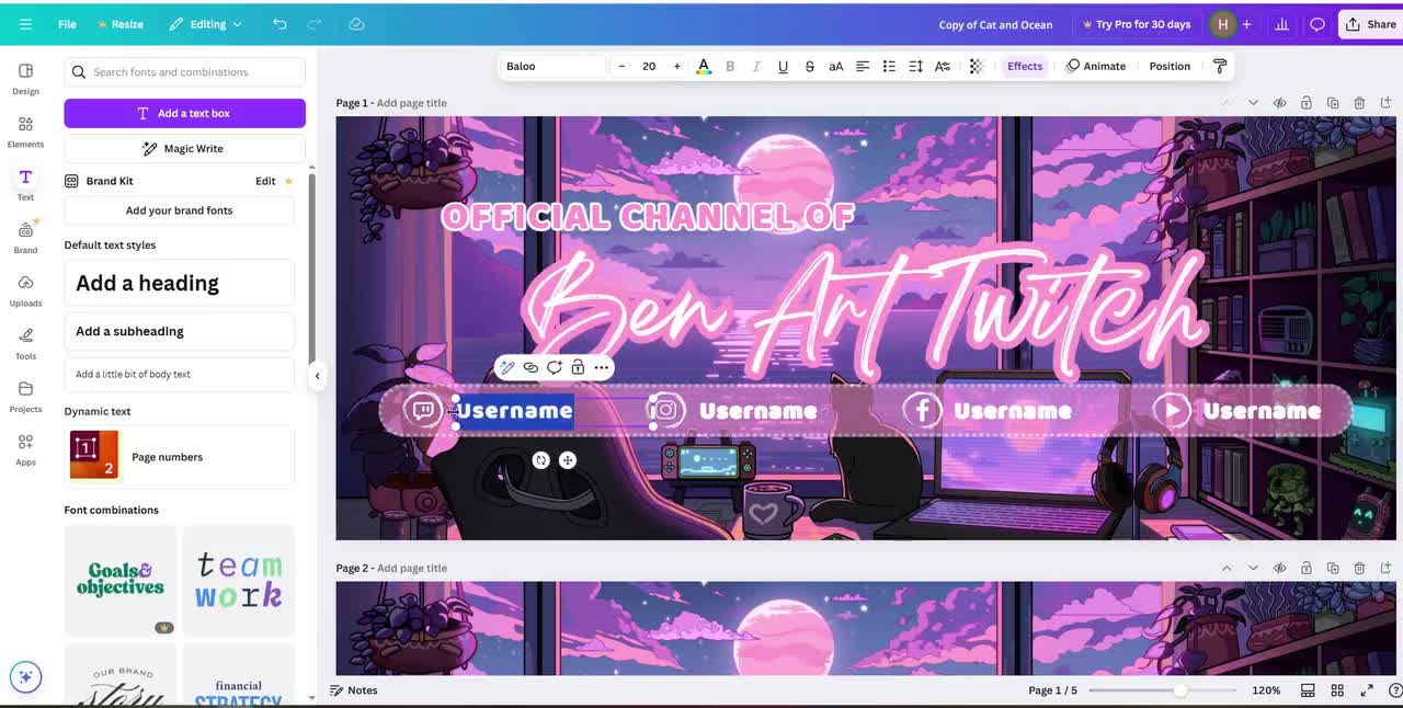 Twitch Banner Black Cat at Desk Watching Ocean Night Theme, Game