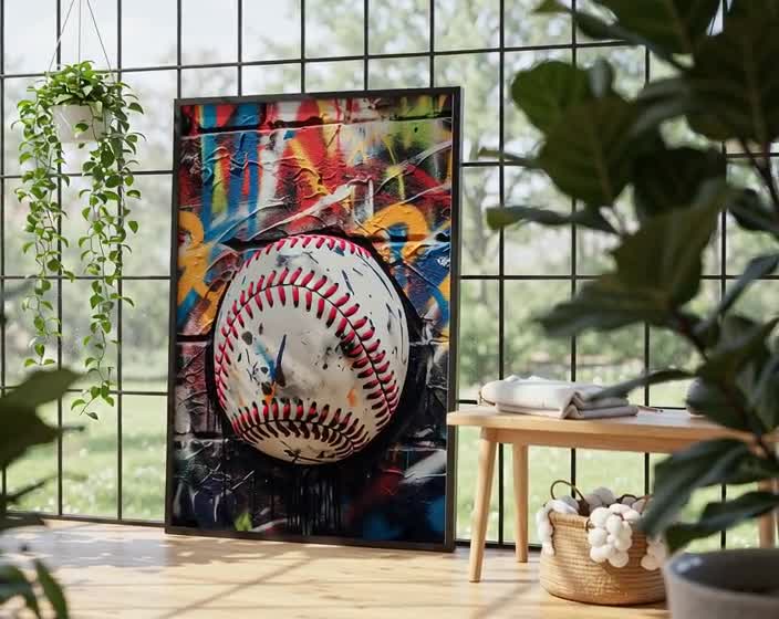 鮮やかな野球グラフィティアートプリント、デジタルスポーツウォール