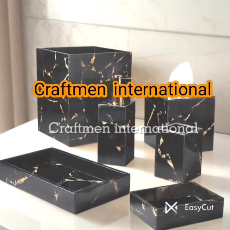 Black Obsidian Marble Bathroom Accessories Set – Luxury Stone Bath