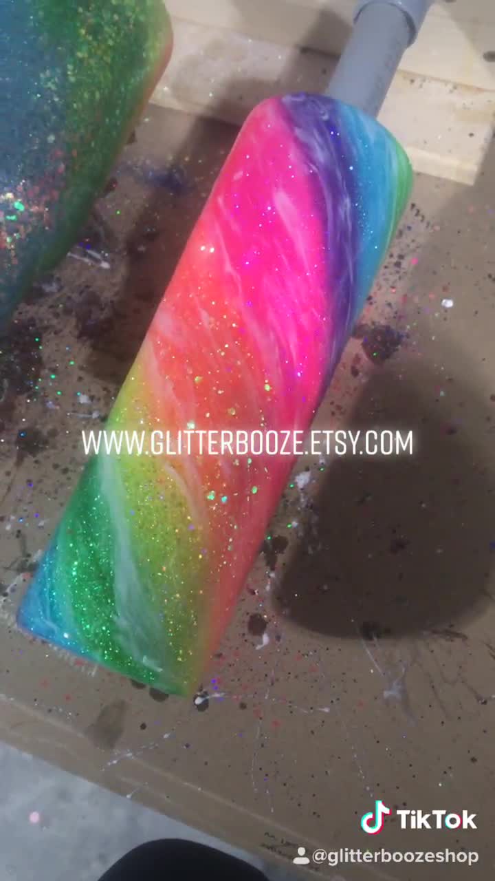 Neon Rainbow Swirl Glitter Tumbler, Custom Milkyway Tumbler