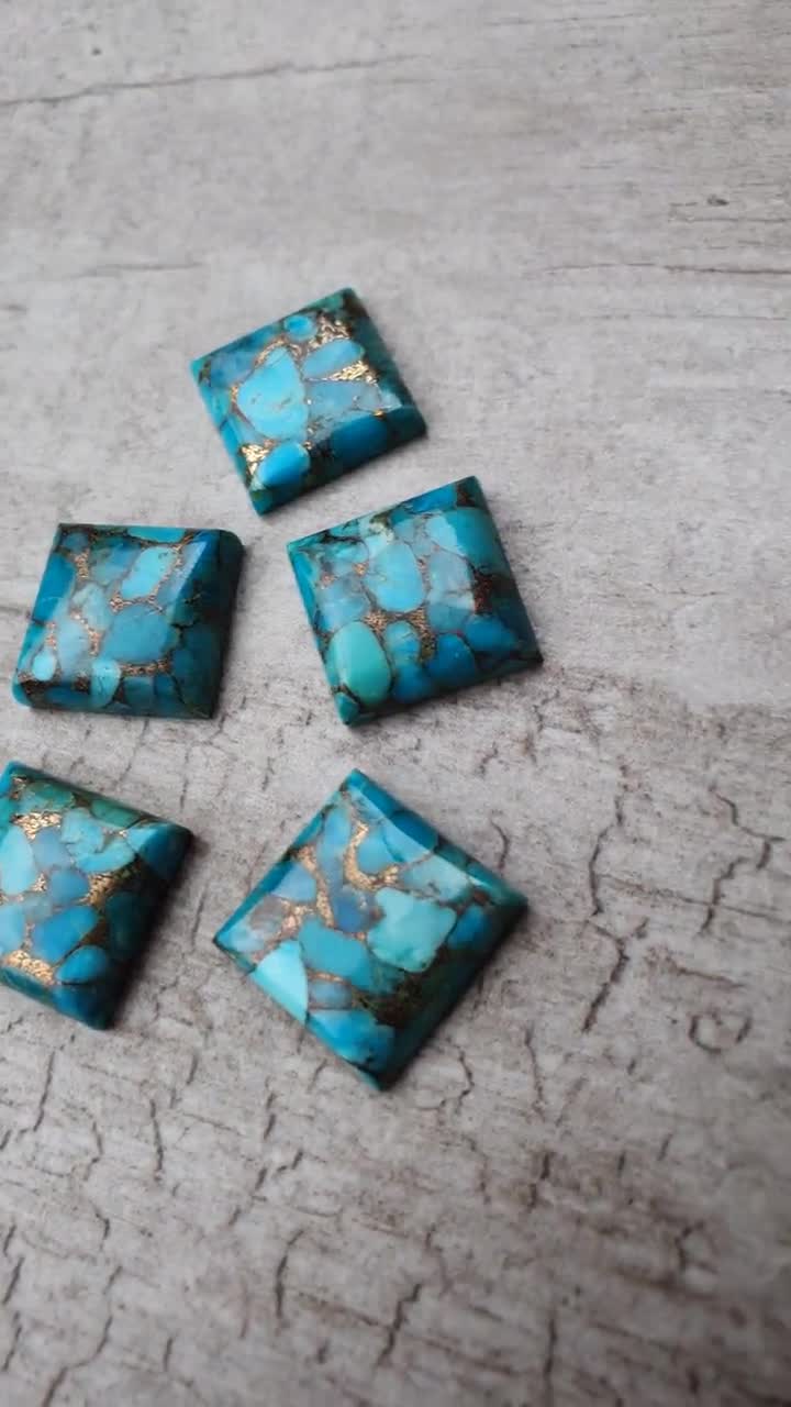 Blue copper mohave turquoise Square shape loose, flatback, calibrated  gemstones for bezel setting 4,5,6,7,8,9,10,11,12,13,14,15 mm siz