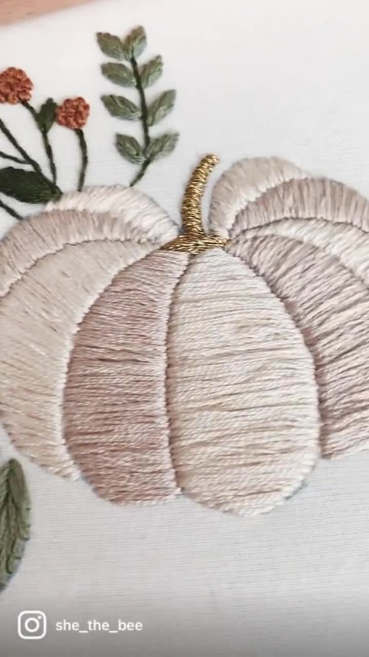 Hand Embroidery Kit - Green & Gold Floral Pumpkin - And Other