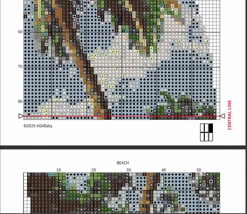 ビーチクロスステッチパターン、シーサイドクロスステッチPDF、夏の