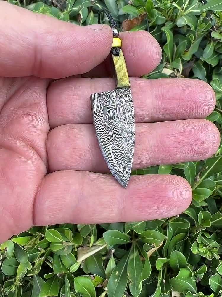 Damascus Steel Chef Knife Necklace, store Chefknife, Scandinavian Mens Jewelery, Mens