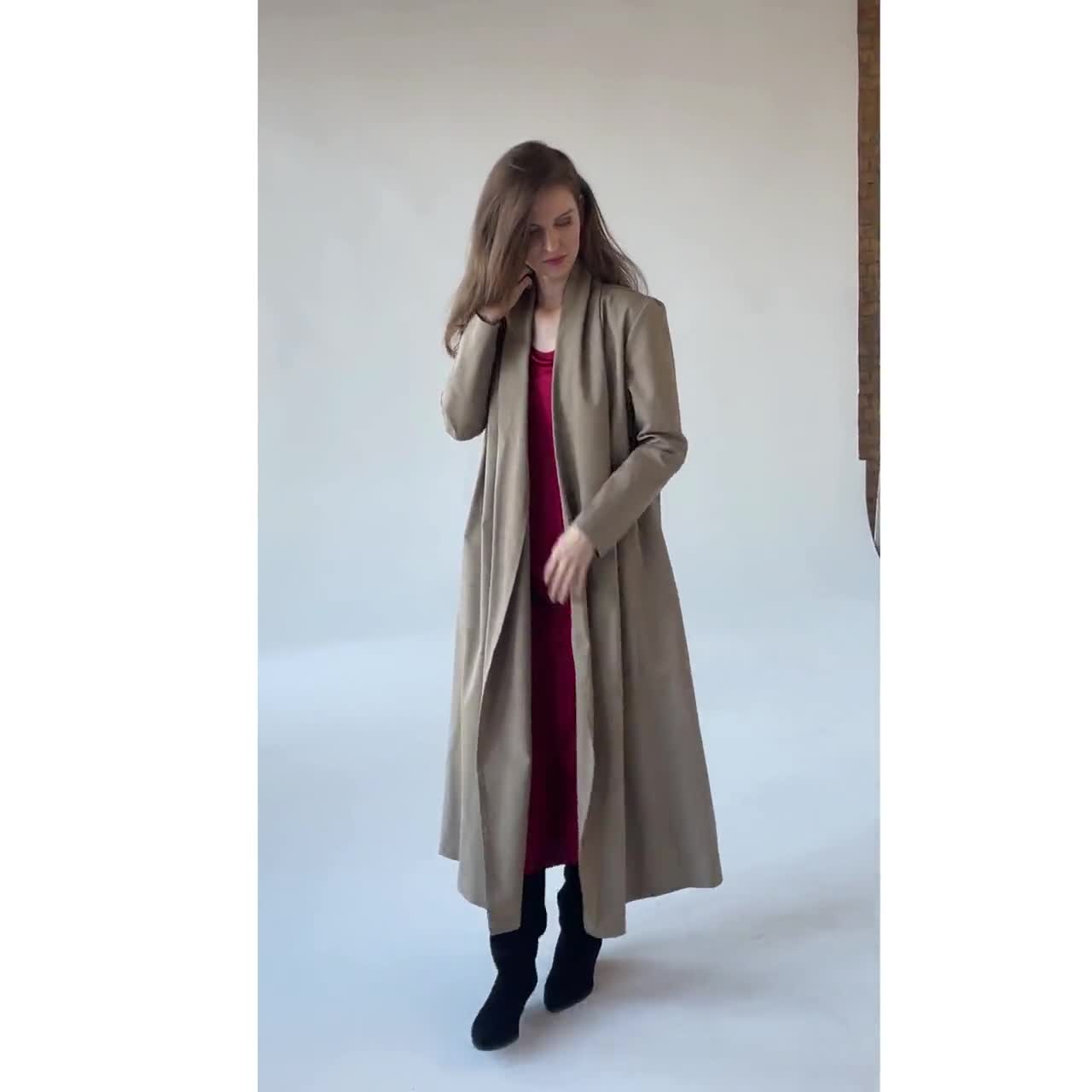 Long Black Maxi Minimalist Jacket, Ankle Length Cotton Coat