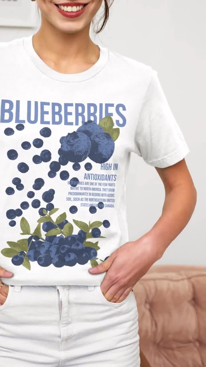 Blueberries Vintage Graphic Tee Shirt, Fruit T-shirt Blueberries Vintage Graphic Tee Shirt, Fruit T-shirt