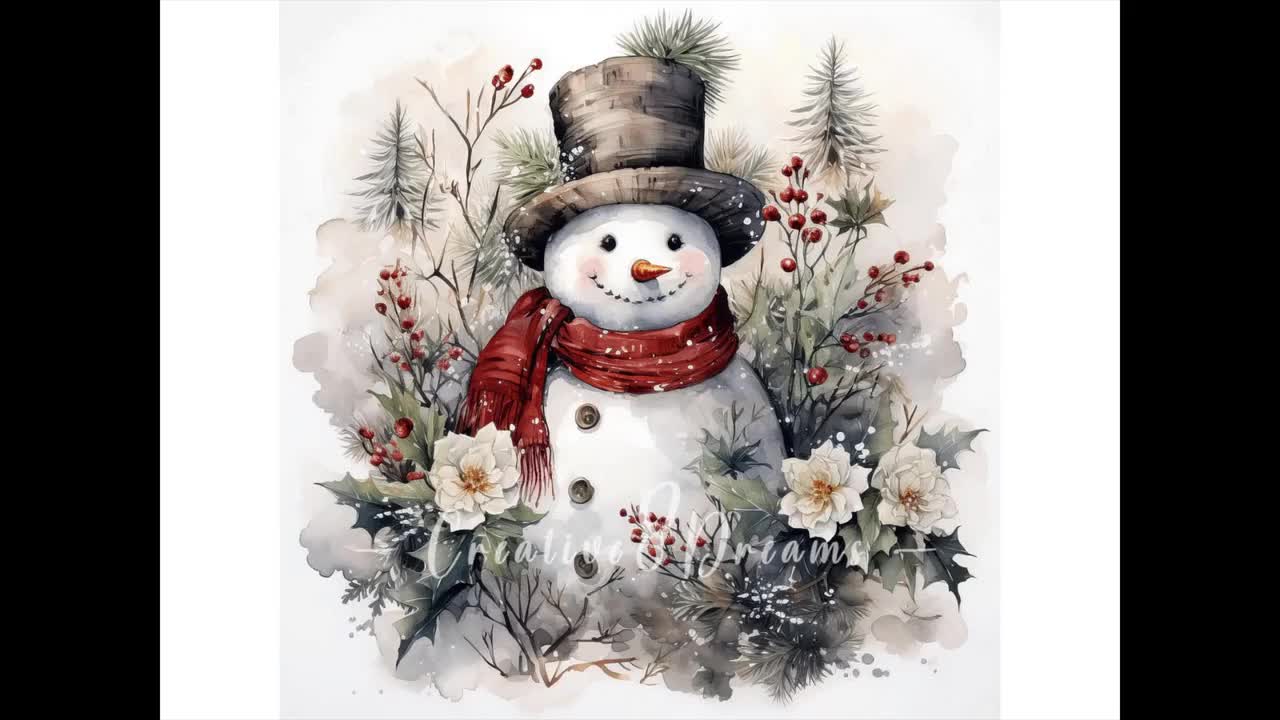 Vintage Snowman Clipart Bundle 10 High Quality Watercolor Jpgs