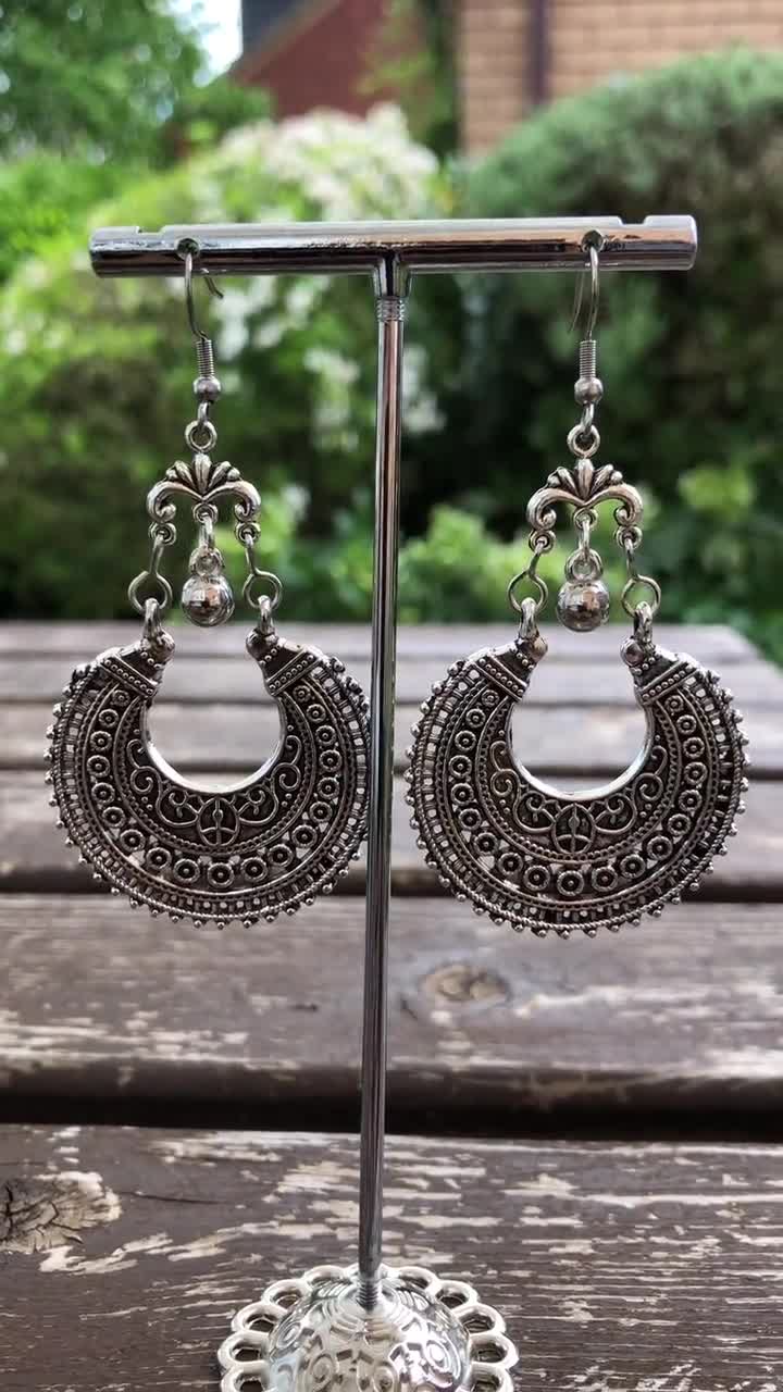 Orecchini Turkmeni in Argento, Corniole e Turchesi - Tribu Tekke