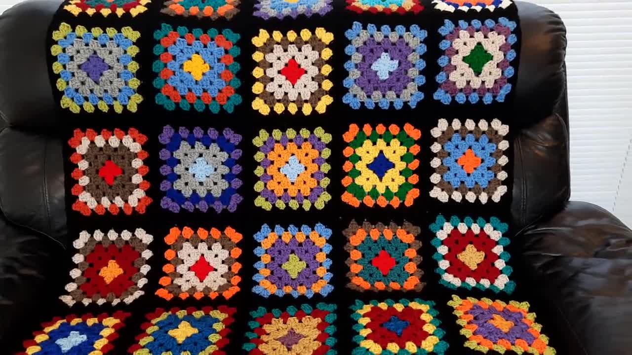 95x50 Blanket Afghan Handmade Crochet Granny Square Twin Extra orders Long Multi color