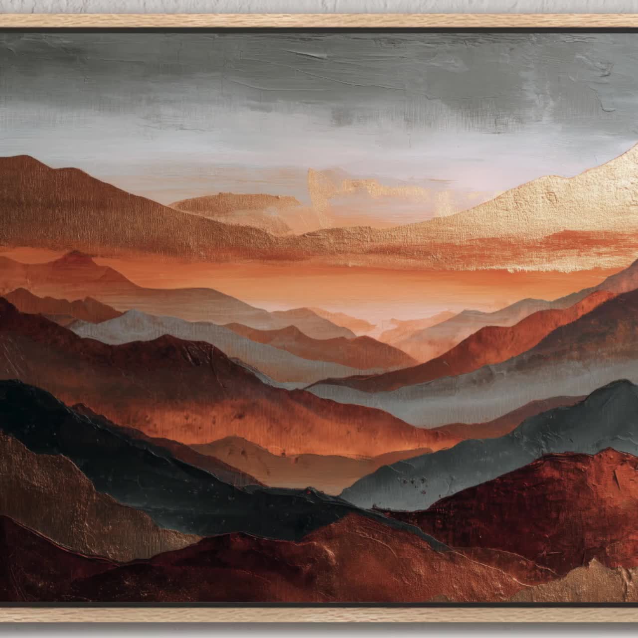 Abstract Mountains Canvas Artwork, Rust Orange, Gold, Steel Gray