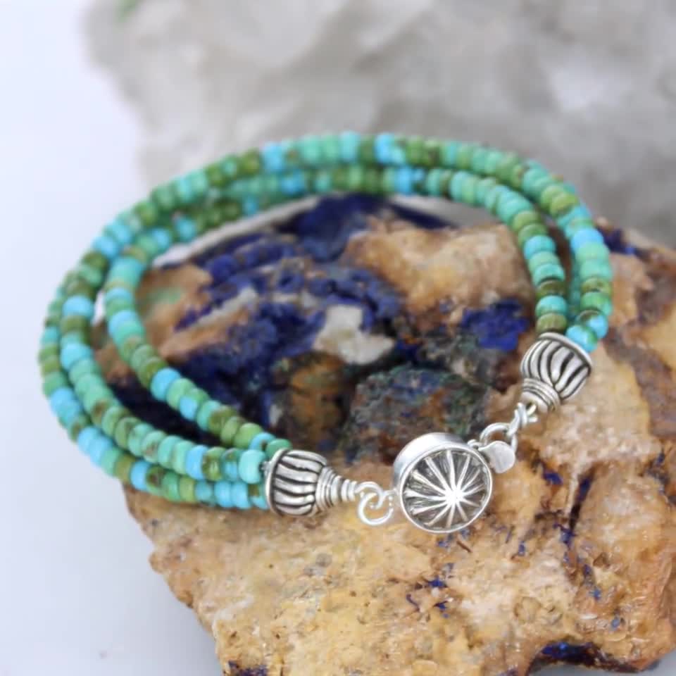 ソノラ産ターコイズブレスレット ブルーグリーン 3連 NewWorldGems