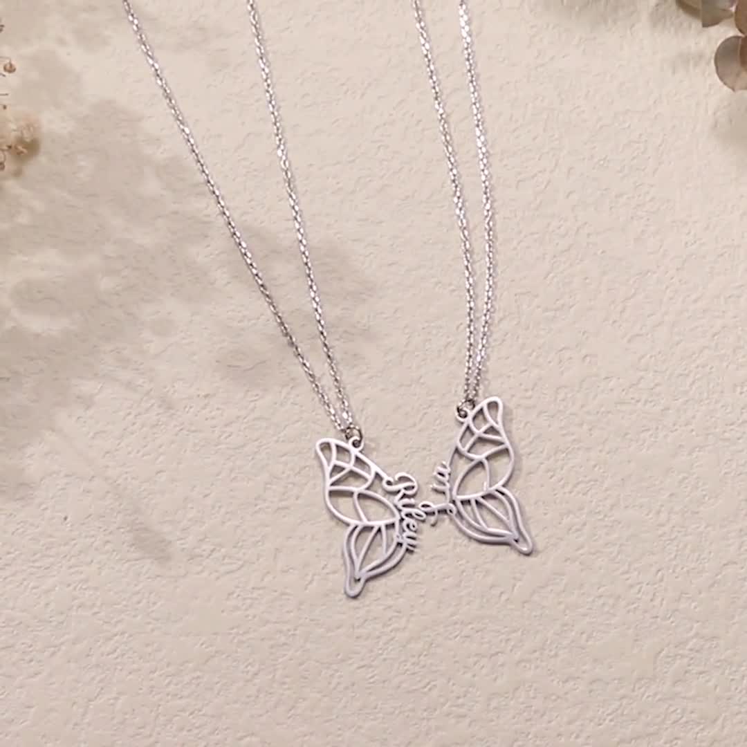 Silver Butterfly Necklace 2 Sister Jewelry Gift Friendship 