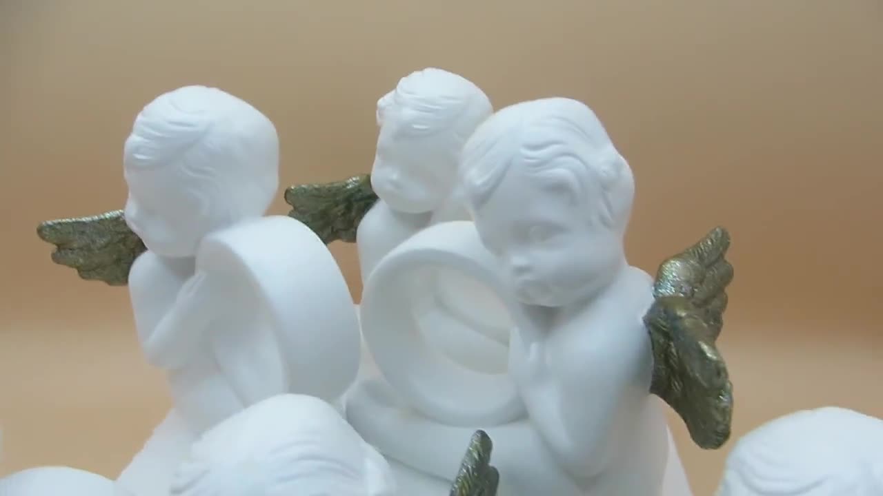 Vintage ceramic napkin rings Set of 7 Angels Iridescent wings Dining table decoration video poster