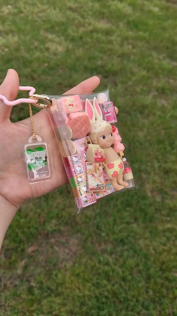 Authentic Sonny Angel Rabbit Trinket Pouch | Miniature Japanese Keychain Keyring | Kawaii Toy Gashapon Snack Bag Charm | Upcycled video poster