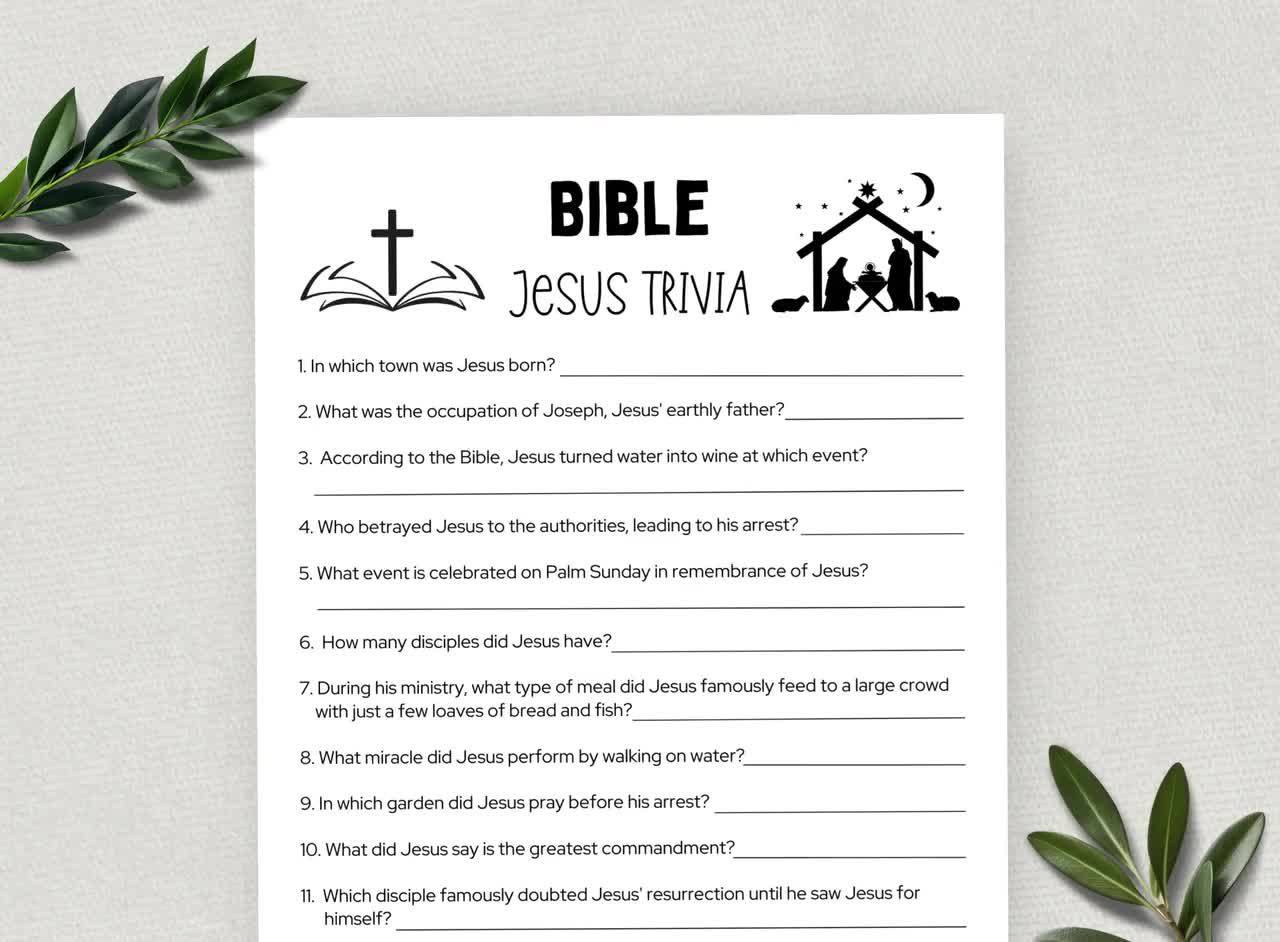 Printable Bible Trivia, Jesus Trivia Questions, Bible Games, Fun Christian  Youth Group Game, Sunday School, Church Study Activity - Etsy