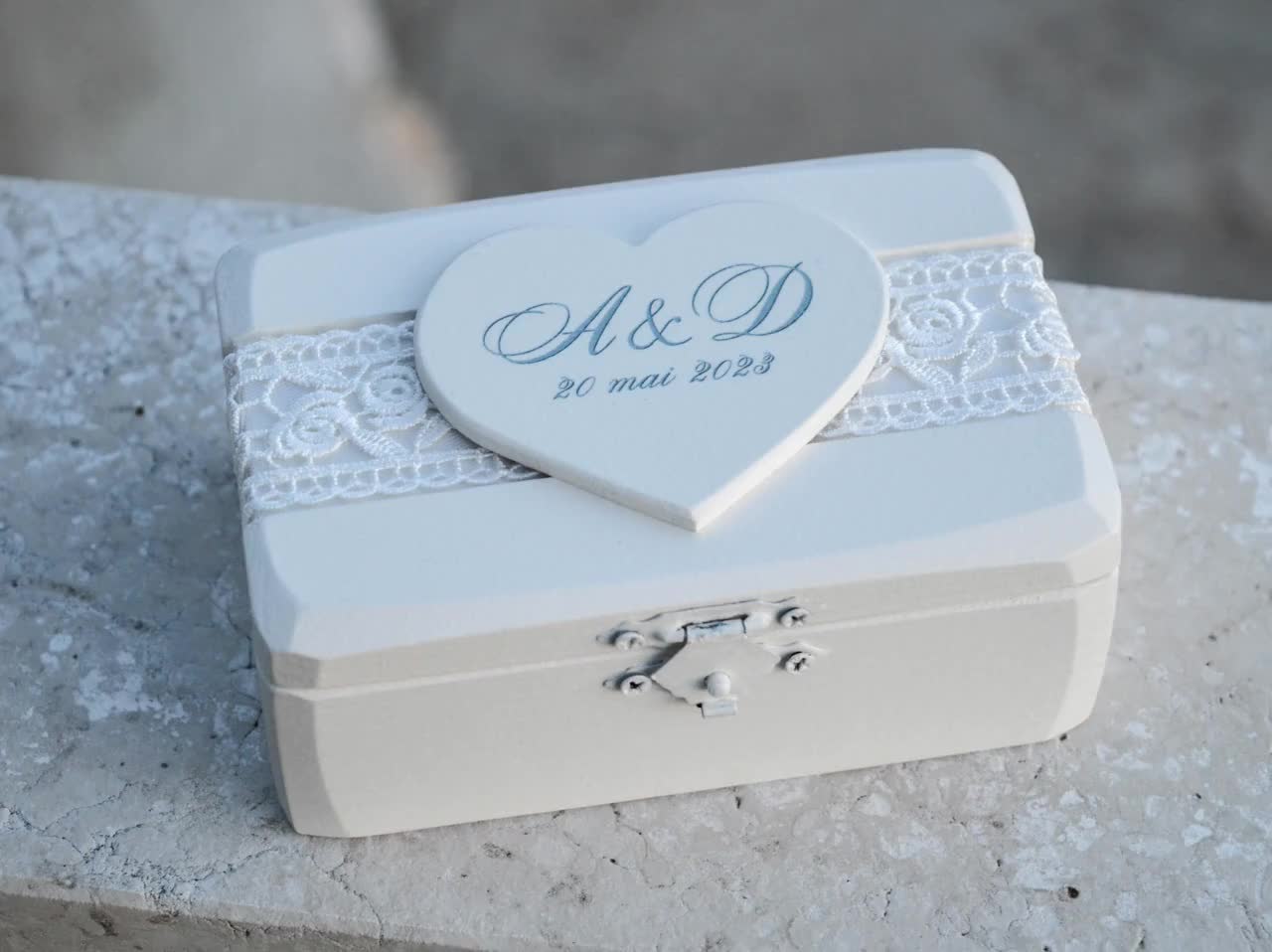 Porta Alianzas Boda Caja De Anillos De Terciopelo Blanco Jecdfs