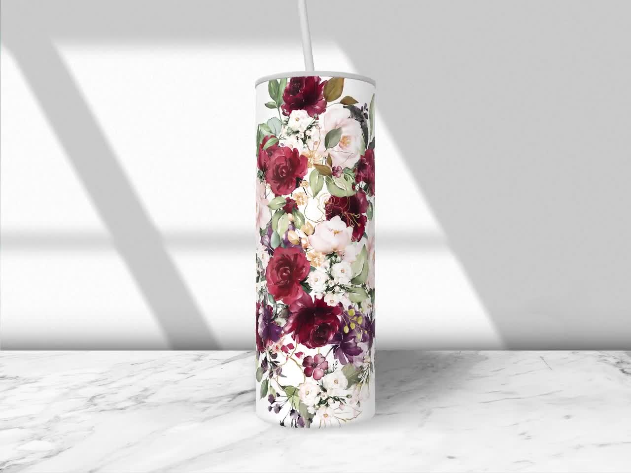 Beige Floral Rosesr Tumbler, Beige Floral Rosesr Skinny Tumbler