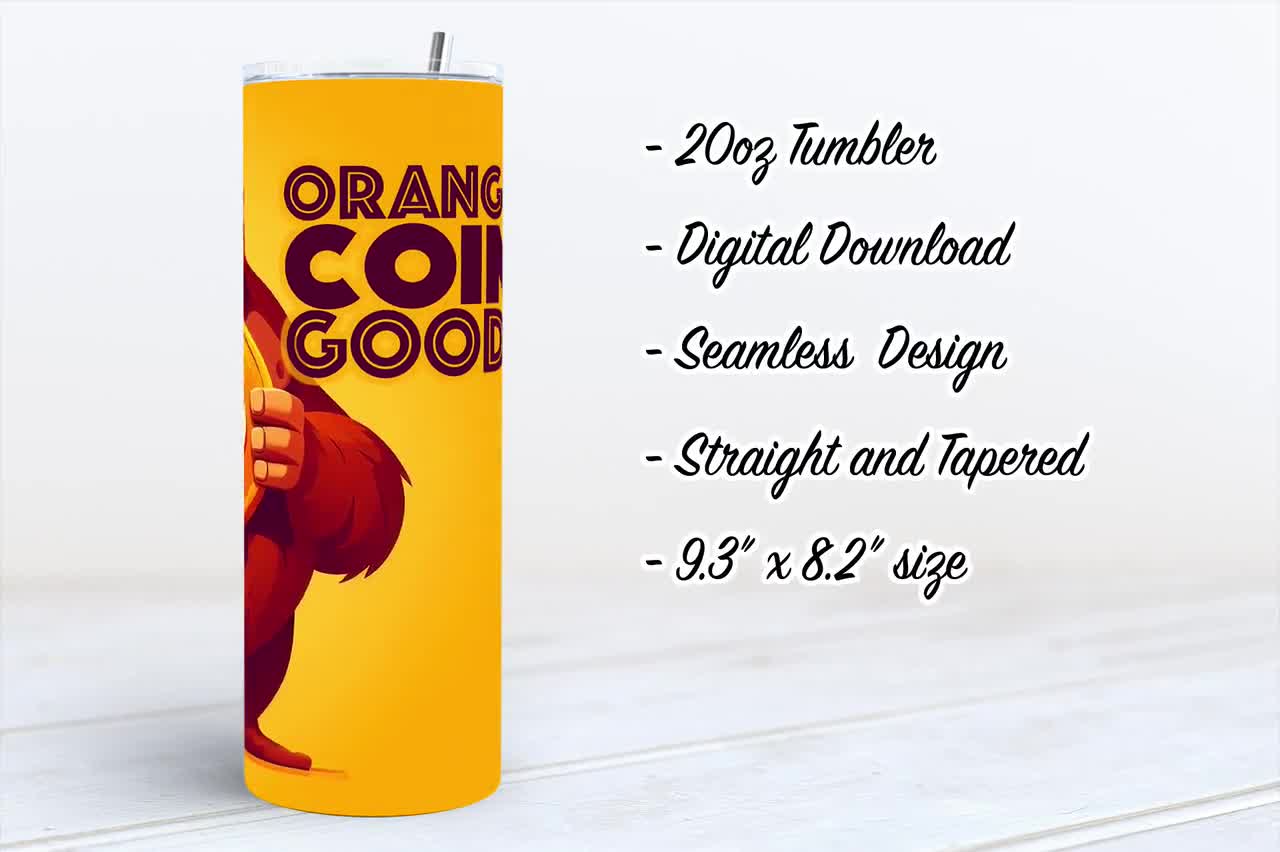 Bitcoin Ape Design, Funny monkey BTC 20oz Skinny Tumbler Design | Orange  coin Tumbler Wrap | Retro Crypto art Sublimation Wrap