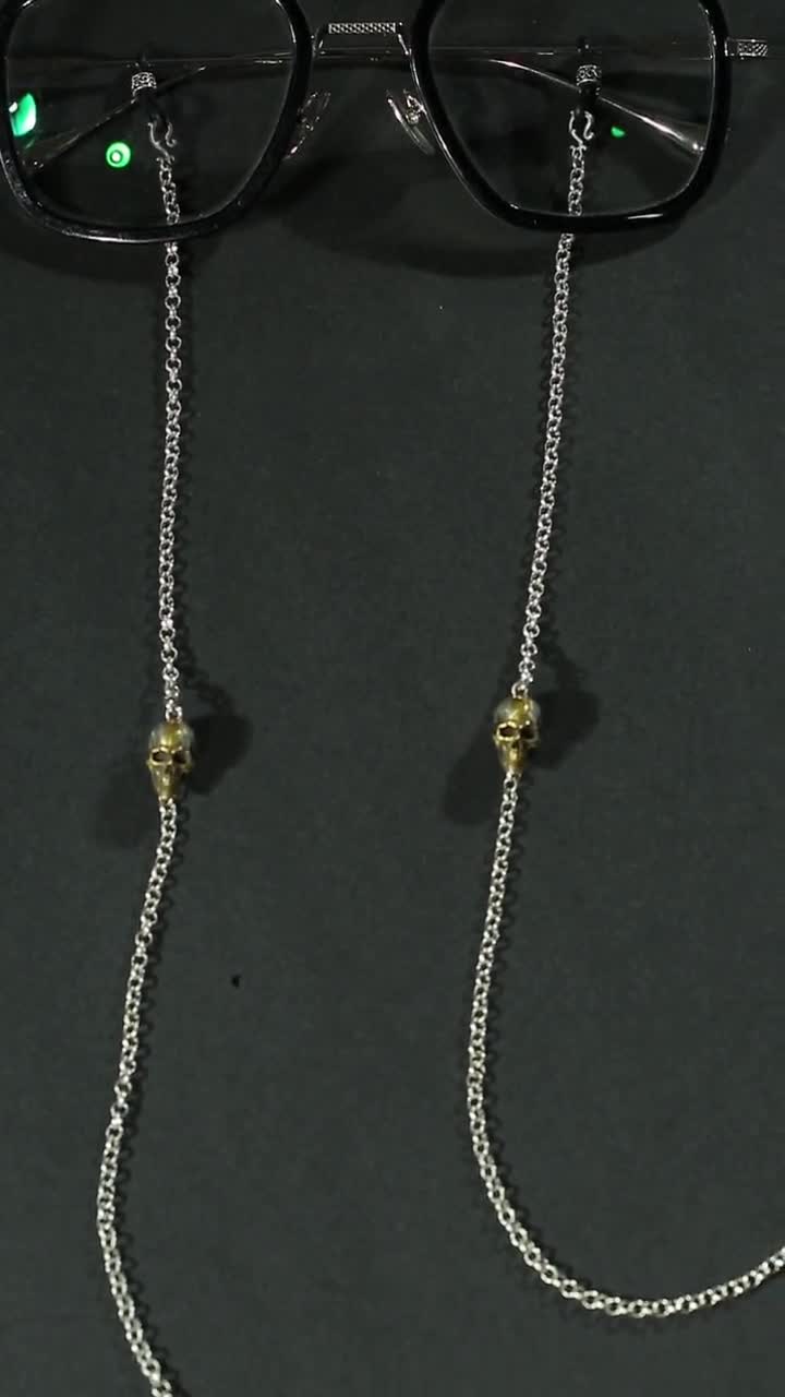 Cadena para gafas con calavera de plata 925, soporte para gafas de sol estilo punk motero, collar gótico para gafas video poster