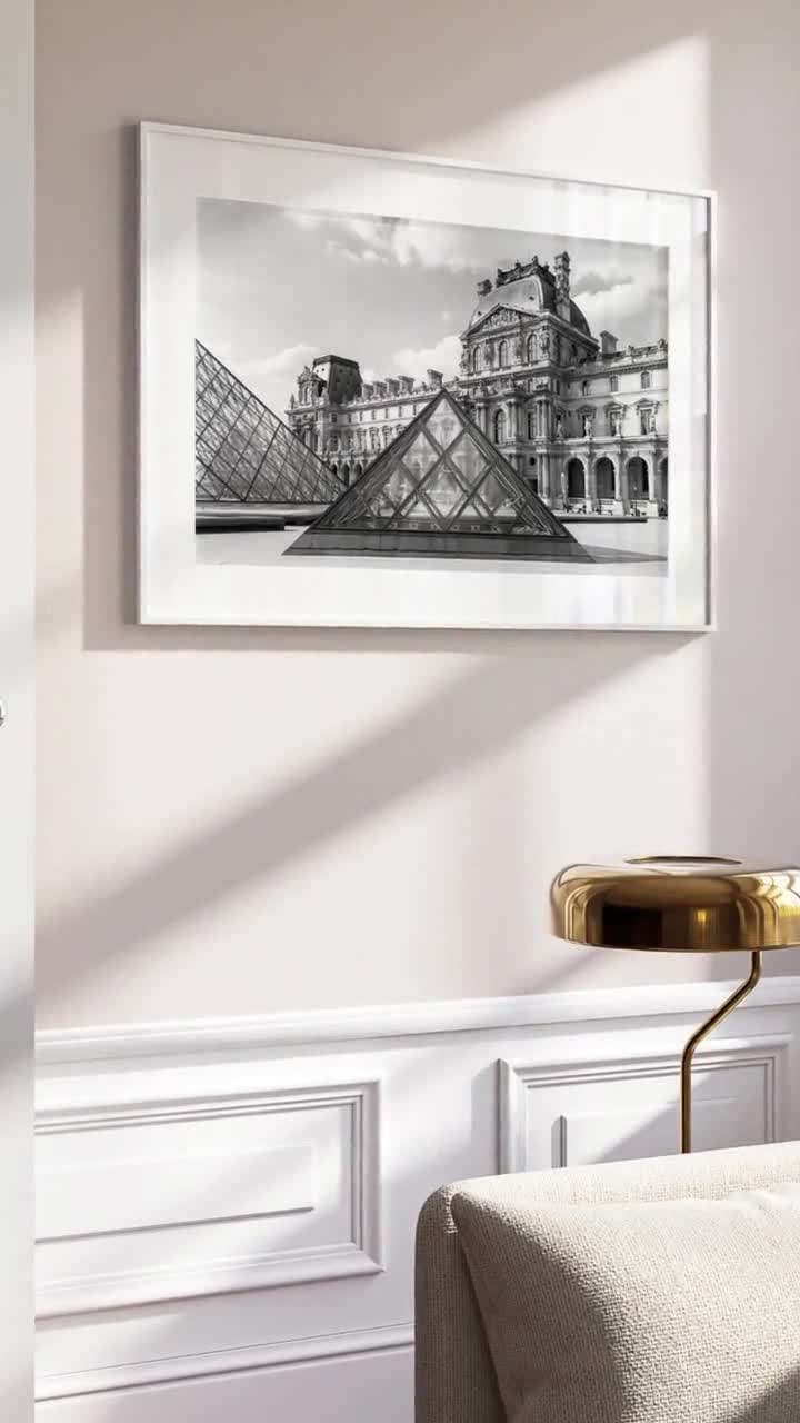 Impresión de París en blanco y negro, Museo del Louvre, Fotografía de  Francia, Arte de la pared de la arquitectura, Cartel de viajes de Europa,  Decoración grande de la pared sobre el sofá