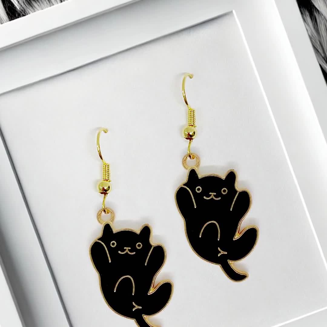 Orecchini a forma di gatto nero, orecchini a forma di tazza da