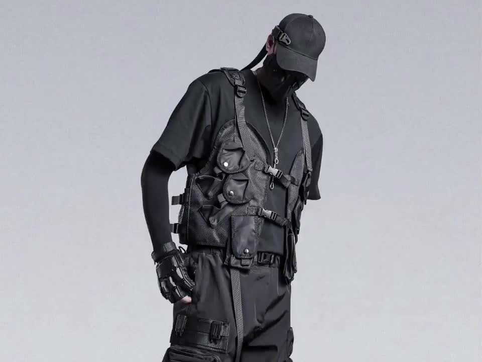 Gilet Tactique Zen Devils Style Warcore - Noir, Taille Unique, Fermeture Autoagrippante, Neuf Avec étiquettes