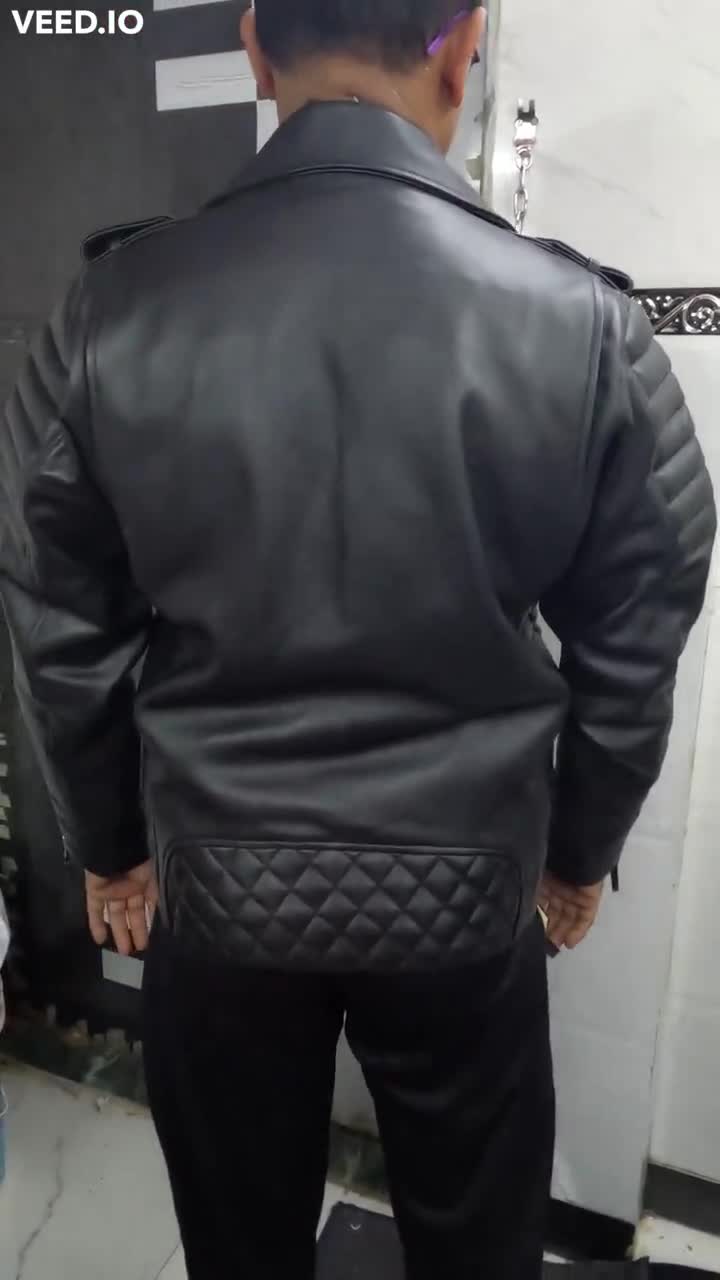 Men's Diamond Quilted Jacket in Real Leather Black Winter Outfit