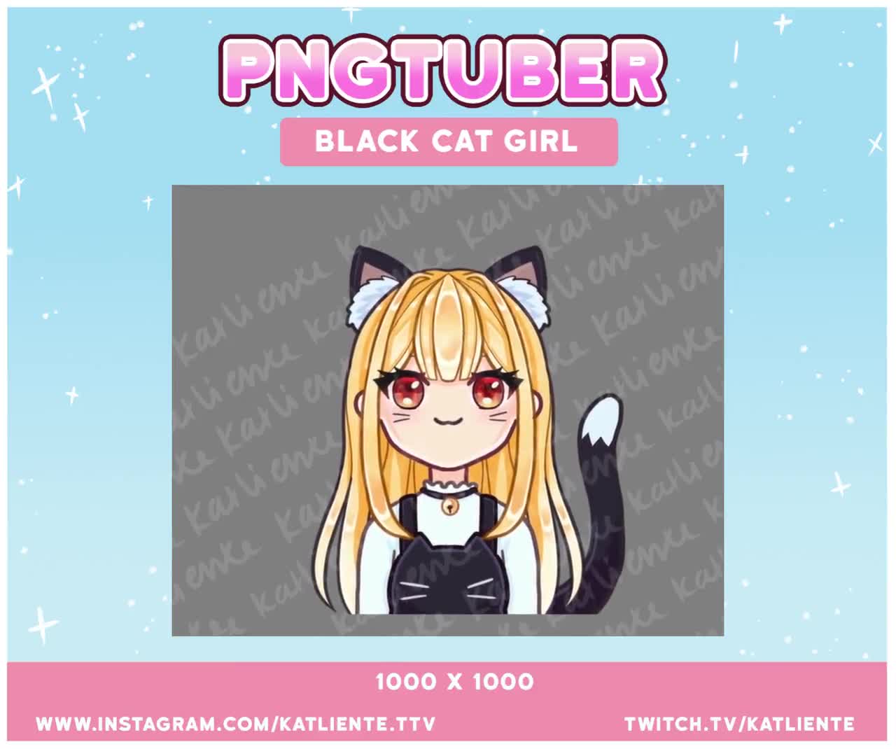 Chibi Black Cat Girl PNGTuber: Blonde Hair, Brown Eyes (Digital Download)