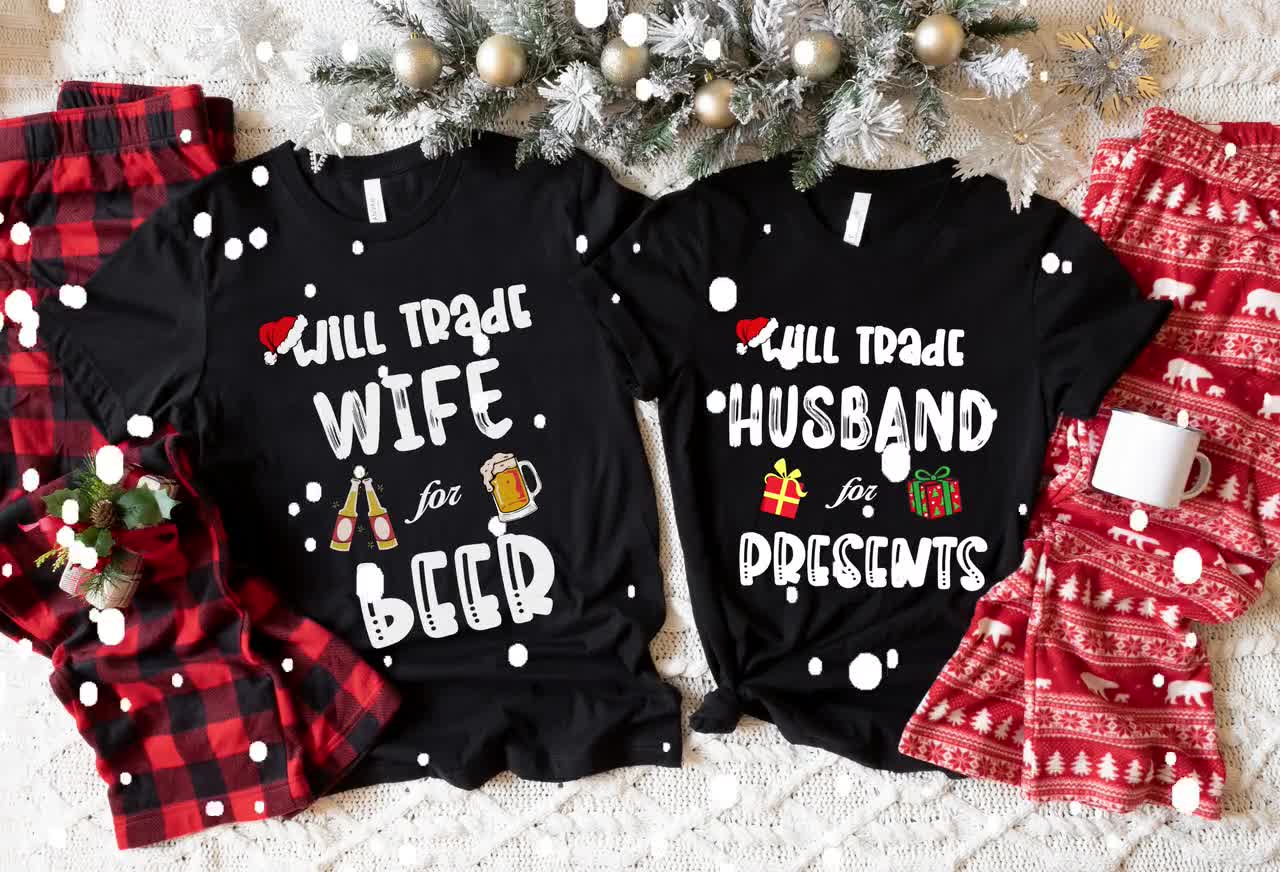 Couples Christmas Shirt, Funny Couple Husband Wife Christmas TShirt, Will  Trade Husband Wife Ugly Christmas Sweater, Matching Mr & Mrs Xmas