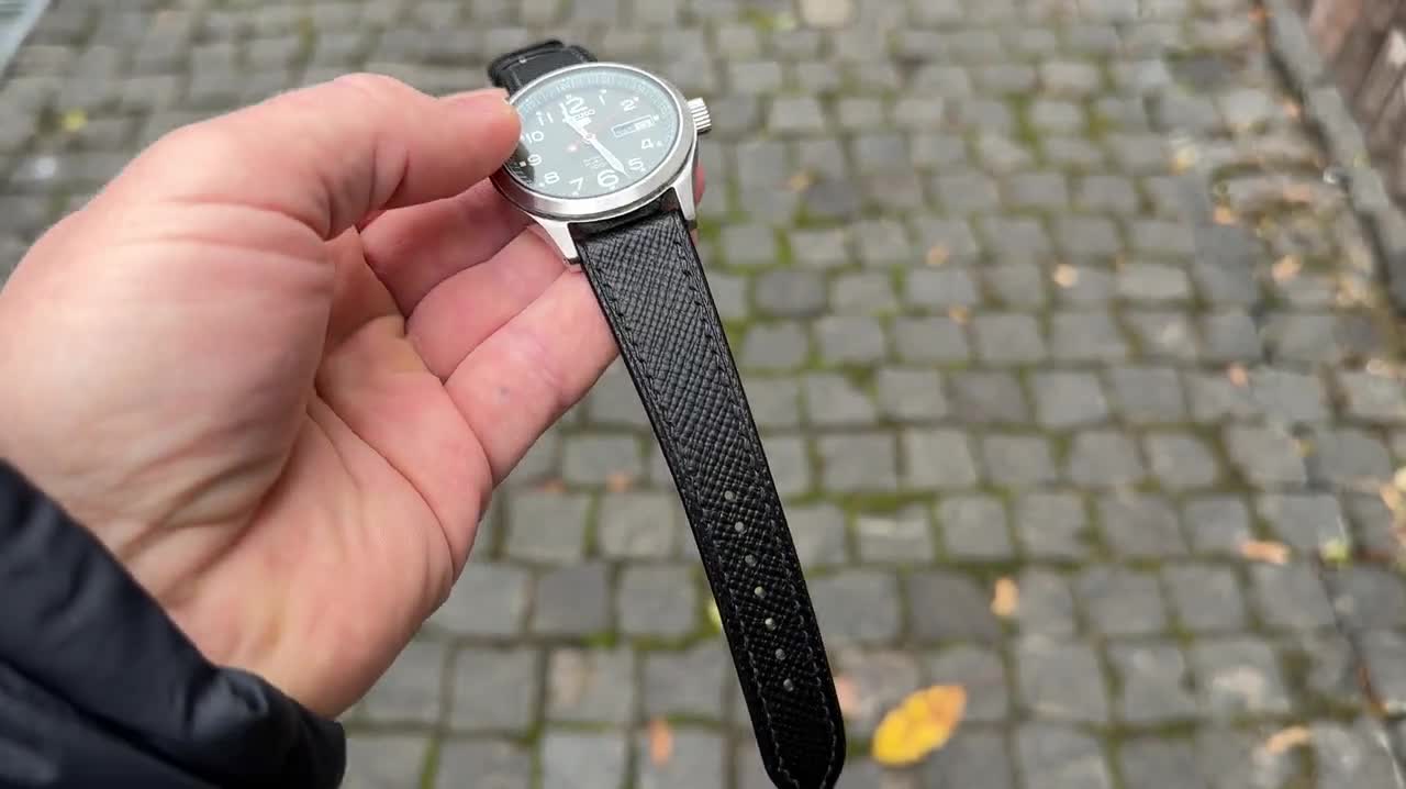 Black Conceria Walpier Hatch Buttero Vegetable Tanned Leather Watch Strap Veg Tan 18mm, 19mm, 20mm, 21mm, 22mm (Free Shipping) video poster