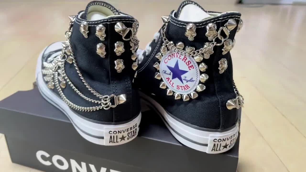 Genuine CONVERSE Black With Skull & Chains Circle Studs All
